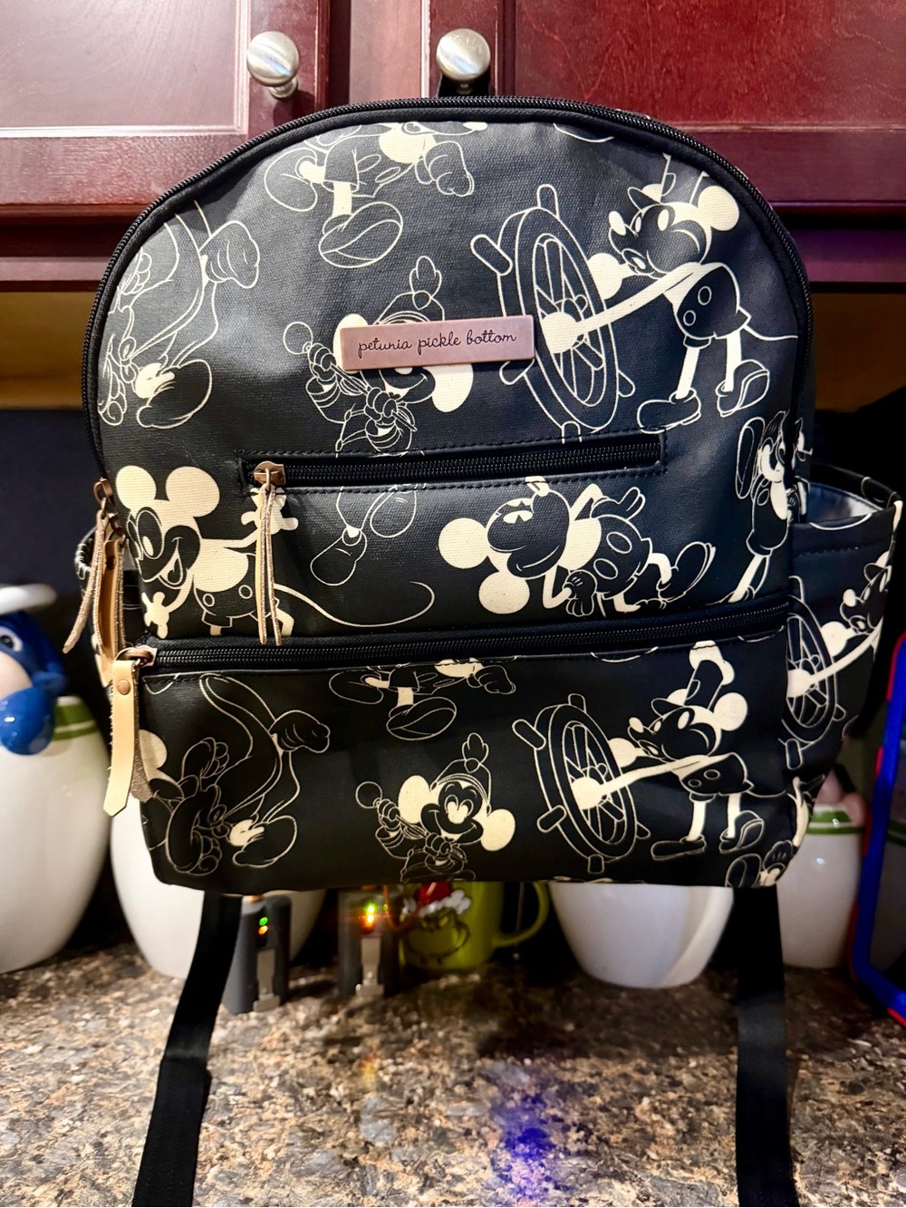 Petunia Pickle Bottom Black&White Mickey Mouse over Years Backpack Diaper Bag